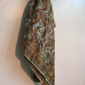 Beautiful teal & mustard paisley print scarf. 22” square. No tags. In GU…
